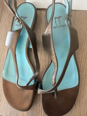 Thierry Rabotin Bronze Leather Sandals with Turquoise Footbed